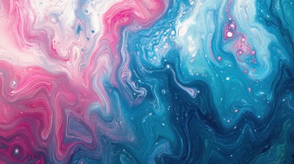 Poster - Soft wavy holographic gradient in fluid pink and blue tones, creating a futuristic background texture