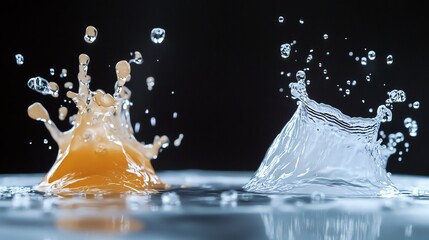 Wall Mural - water droplets splashing in slow motion against a black background.