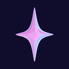 Wall Mural - 3d holographic stars in pink chrome with geometric shapes, designed for futuristic and tech aestheti