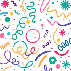  Colorful confetti and abstract shapes seamless pattern.