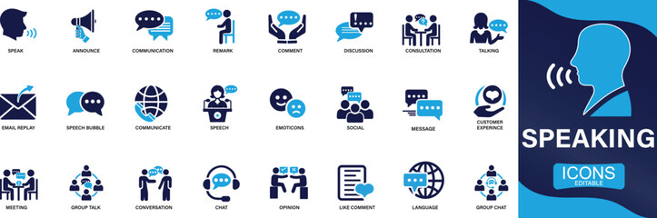 Speaking icon set. discussion, speech bubble, talking, You can easily change the color