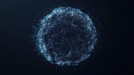 Fototapete - Abstract glowing sphere of connected particles on dark background.