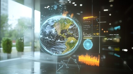 Poster - a holographic interface that displays weather patterns across a holographic earth