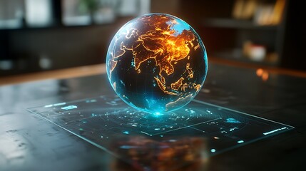 Poster - a holographic interface that displays weather patterns across a holographic earth
