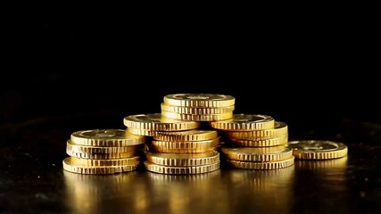 Poster - Shiny Pile of Gold Coins Stack of Wealth and Prosperity, Symbolizing Currency and Treasure for Financial Success