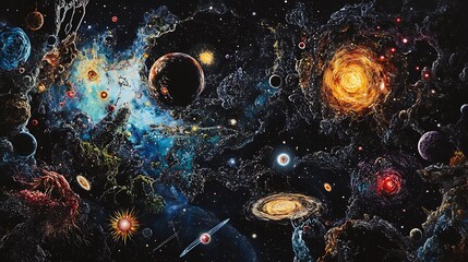 Poster - A holographic map of the universe with different galaxies highlighted 