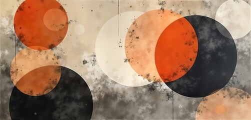 Aufkleber - Circular abstract vintage charcoal style painting. Delicate blended colors in circular shapes. Modern art piece. Stylish design. Abstract art. Vintage style. Circles overlapping. Earth tones.