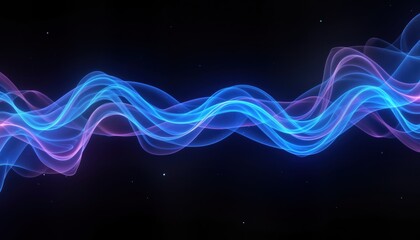 Poster - Abstract illustration of flowing vibrant blue, purple energy. Dynamic curves, smooth transitions create futuristic, elegant design. Fluid movement with soft textures. Glowing hues of spectrum.