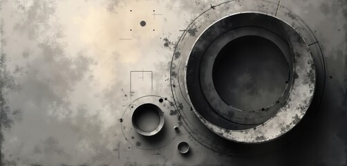 Aufkleber - Vintage charcoal painting style circular formations. Abstract design with circles, lines. Delicate grayscale hues. Artistic illustration. Circular shapes. Complex design. Vintage style. Suitable for