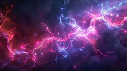 Wall Mural - This photo depicts a striking lightning abstract image of a black background illuminated by multiple lightning strikes