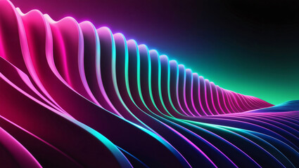 Poster - Colorful Neon Lines Flowing Over a Dark Background Create a Vibrant Visual Representation of Waves at Night