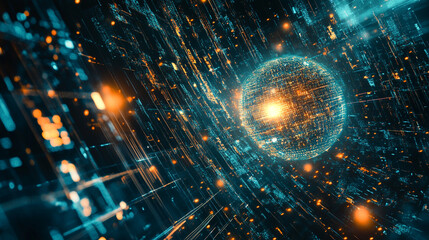 Poster - Internet connection world map with neon light effects, Internet, business, technology and network concept background with glowing effects, Advanced data visualization applied to technological design.