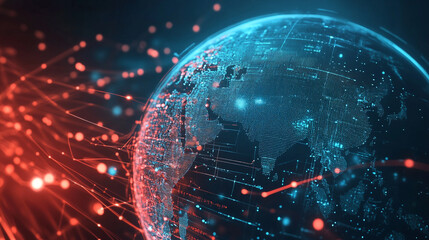 Poster - Internet connection world map with neon light effects, Internet, business, technology and network concept background with glowing effects, Advanced data visualization applied to technological design.