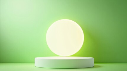 Poster - A glowing orb on a minimalist pedestal against a vibrant green background.
