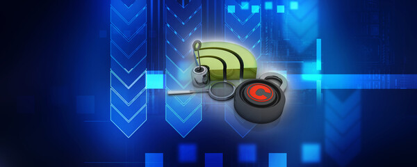 Poster - 3d illustration WiFi symbol with copyright protection lock