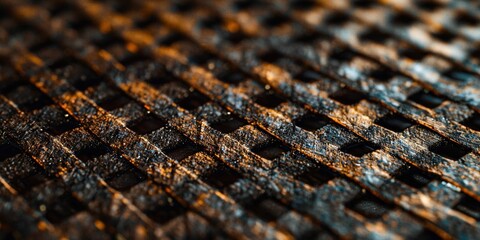 Poster - Close up of a black and brown surface with a pattern of squares