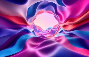 Poster - Abstract 3D render. Colorful dynamic wavy shapes. Vivid colors like pink blue purple, red create futuristic tech scene. Geometric abstract patterns. Empty space in center. Smooth textures. Modern