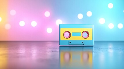 Poster - A colorful cassette tape against a vibrant, blurred background of lights.