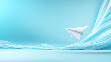 Poster - Paper airplane soaring through soft blue waves, symbolizing freedom and creativity.