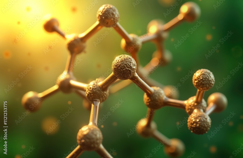 Gold colored molecular model shows vitamin B5 Pantothenic Acid forming ...