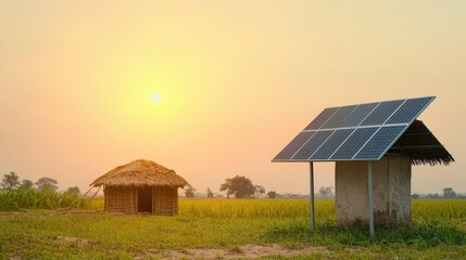 Wall Mural - a solar-powered house next to a hut with no energy source.