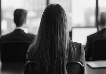 Poster - Professional Group in Office Setting Focused on Collaboration and Business Strategy with Back View of Individuals in Formal Attire