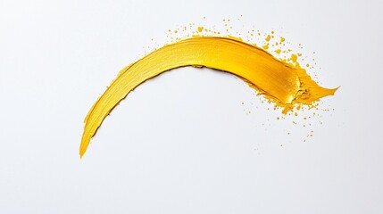 Poster - Yellow paint stroke on a white background with scattered powder.