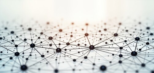 Poster - Abstract illustration shows intricate network of interconnected nodes. Black spheres represent data points elements connected by thin lines. Modern tech concept for communication, connections.
