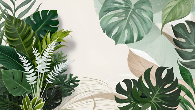 style Palm flowers pattern in modern style  tropical print on botanical design and green colors ai genrative