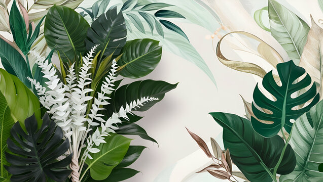 style Palm flowers pattern in modern style  tropical print on botanical design and green colors ai genrative
