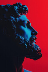 Poster - Dramatic Blue and Red Portrait Lighting on Classical Sculpture Profile