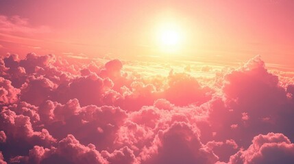 Poster - Vibrant colors paint the horizon as the sun sets, casting shades of pink and orange across fluffy clouds. Nature's artistry unfolds in a tranquil evening atmosphere, inspiring serenity