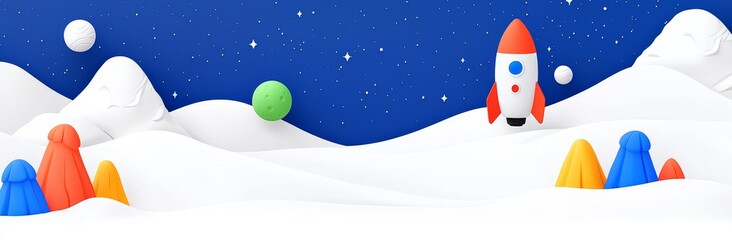 Wall Mural - Stunning illustration of dark Mars surface and stars in the night sky. Great cartoon illustration of the cosmos and the Martian surface in the night sky.