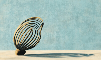 Poster - Minimalist Abstract Sculpture with Shadow on Textured Blue Background