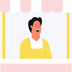 Wall Mural - Smiling man in a cafe. Vector illustration in flat style.