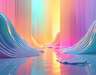 Aufkleber - Abstract geometric design with transparent lines, acrylic texture. Futuristic backdrop with bright stripes. Colorful ribbed background. Reeded glass. Blue purple yellow green pink violet colors. Wavy