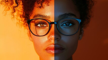 Poster - A striking visual representation highlights one side of the face in warm daylight hues and the other in cool nighttime tones, emphasizing contrasting emotions and styles