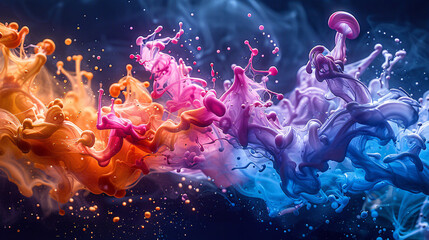 Wall Mural - A dynamic burst of vibrant paint splashes, creating an explosion of colors for an abstract and artistic background. The scene is filled with energy and movement, showcasing a rich palette