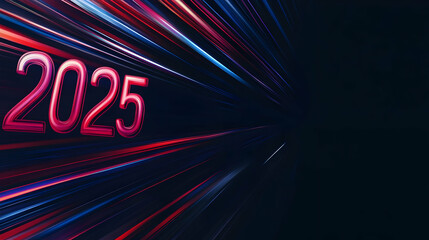 Poster - A vibrant graphic representation of the year 2025 with dynamic light streaks.