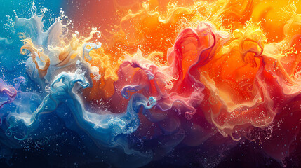 Wall Mural - A dynamic burst of vibrant paint splashes, creating an explosion of colors for an abstract and artistic background. The scene is filled with energy and movement, showcasing a rich palette