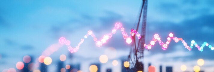 Poster - Nighttime Port Silhouette and Neon Currency Trends Against Cityscape