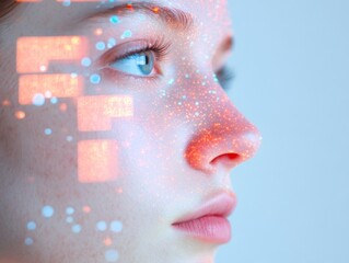 Poster - Digital Illumination Portrait of Face Lit by Screens in Abstract Style