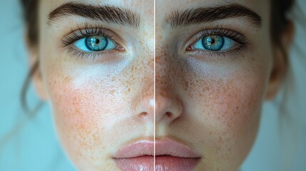 Poster - A captivating portrayal of a face divided into day and night, highlighting the contrast between bright, sunlit features and shadowy, moonlit tones