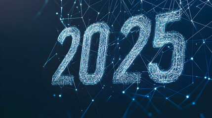 Poster - Digital representation of the year 2025 with a futuristic network design.