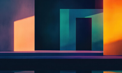 Poster - Colorful Abstract Architecture with Bold Geometric Shapes and Gradient Lighting