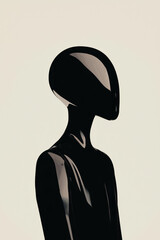 Poster - Minimalistic Silhouette of Futuristic Black Mannequin on Cream Background
