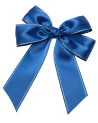 Wall Mural - Blue satin bow adorned with shiny silver edges, offering a clean and elegant look suitable for celebrations, gift wrapping, or decorative projects. Isolated on transparent background, png.