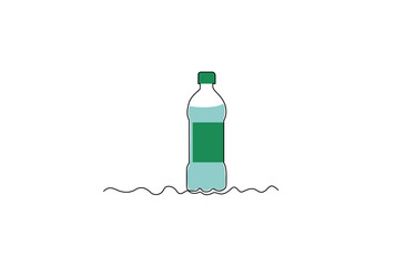 Aufkleber - Bottles one line colored continuous drawing. Empty glass and plastic bottles continuous one line illustration, Bottle of water. Line icon on white background.