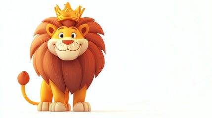 Canvas Print - A cartoon lion wearing a golden crown, standing on a white background.