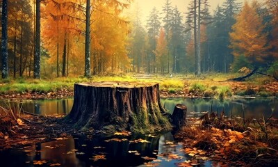 Wall Mural - stump in forest on nature background